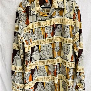 Platinum Fubu Mens 2XL Fat Albert Junkyard Gang Brown Button-Up Shirt